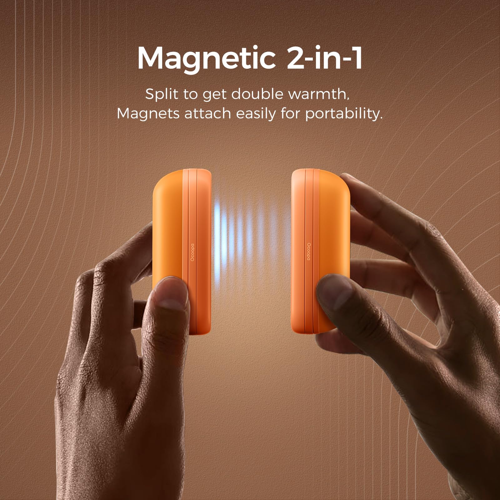 OCOOPA Scaldamani Ricaricabili 2 in 1, Scaldamani Elettrico Magnetico 5200mAh, Scaldamani Tascabili, 3 Livelli di Riscaldamento Fino a 52 ℃, Regali da Campeggio per la Pesca per Uomo, UT2s Mini