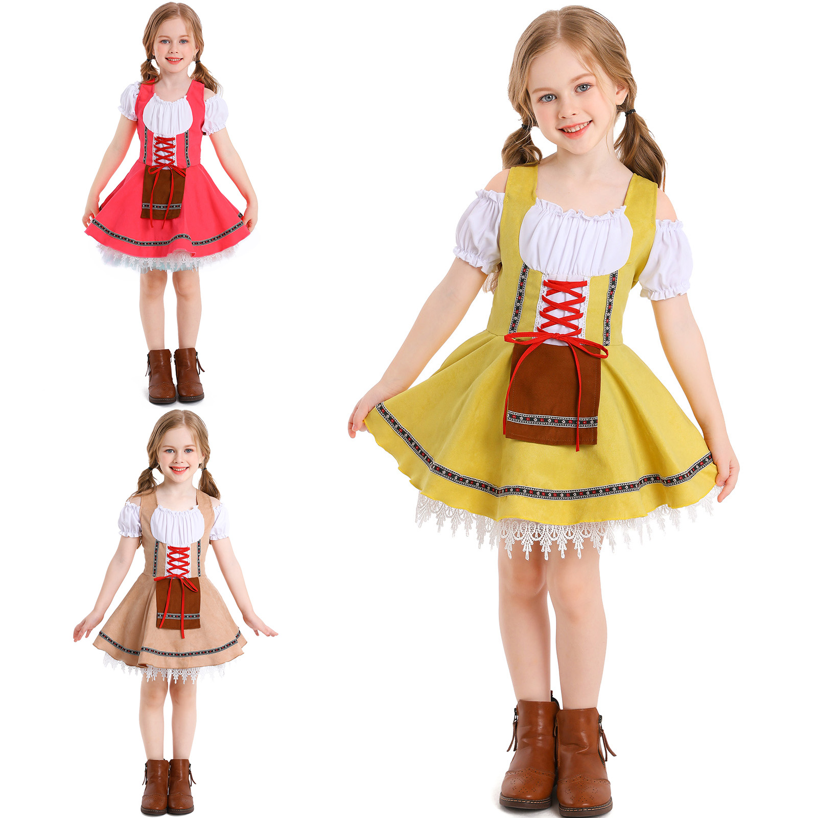 Dirndl Kleid Für Mädchen - Bayerische Tracht Mit Schürze & Bluse