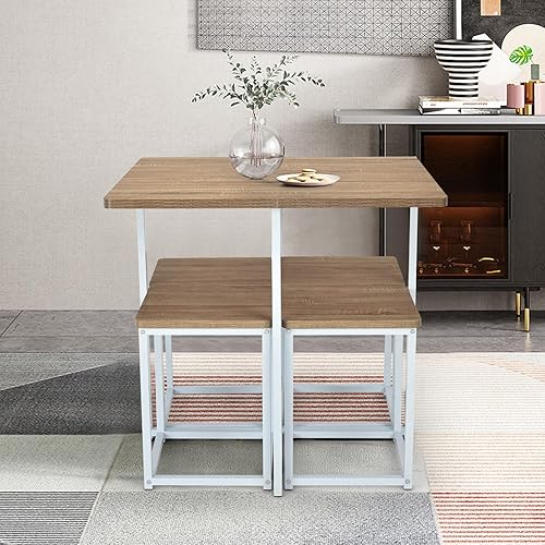Miniatura 6 de Giantex Juego de mesa de comedor de 5 piezas, juego de comedor para 4 personas con taburetes cuadrados, juego de mesa de cocina pequeña con marco de