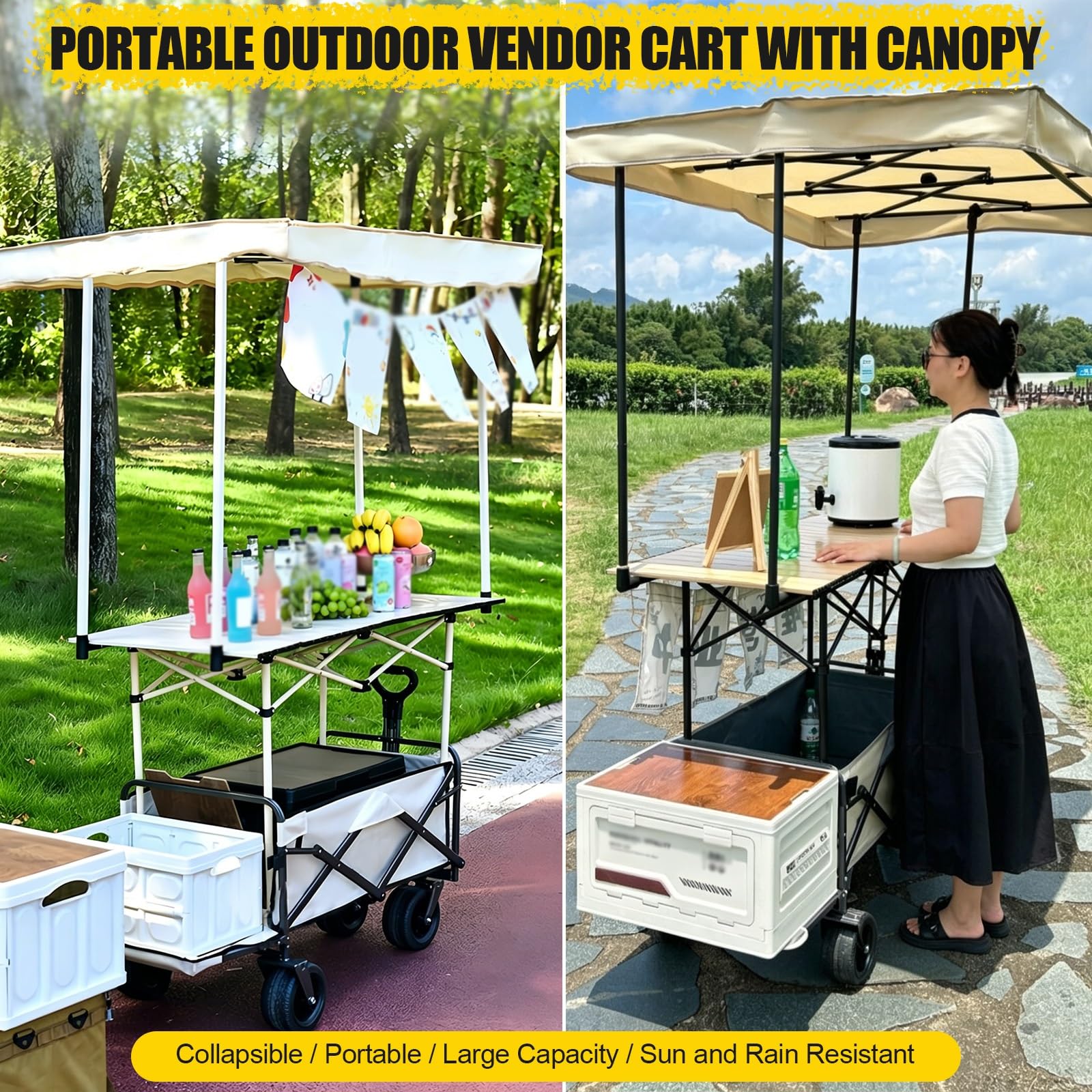 HARELA Genérico Puesto de Mercado con toldo, Móvil de Venta Ambulante de Comida, Carrito De Vendedor De Comida para Puestos Callejeros, Ferias De Artesanía(Black)