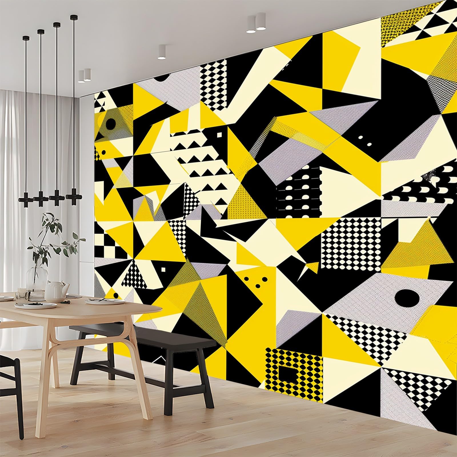 Papier peint panoramique géométrique jaune pour une chambre d'enfant lumineuse