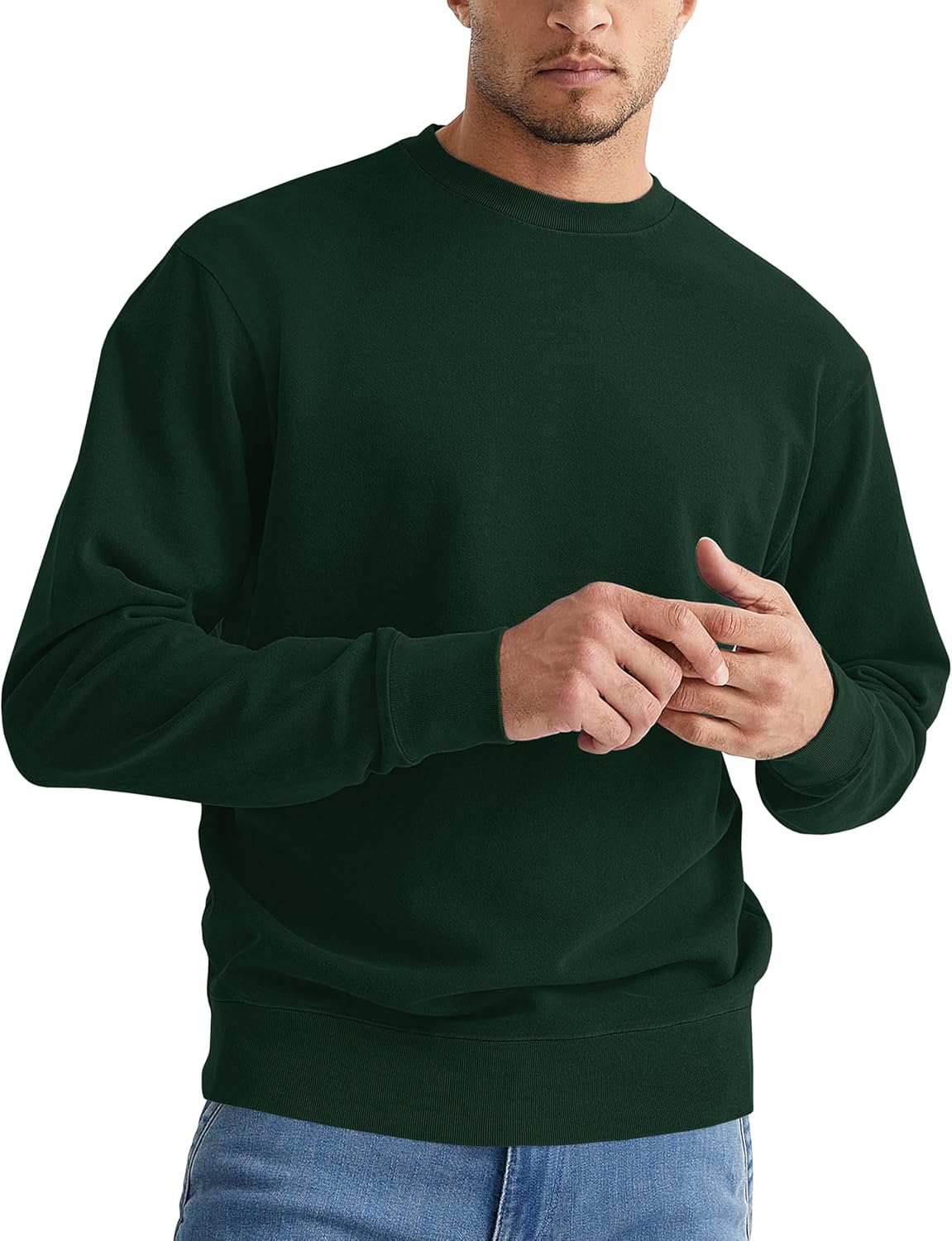 Sleepdown Men's Crewneck Sweatshirt, Soft Midweight Long Sleeve Fleece Sweatshirt for Men, Basic Pullover Mens Sweatshirt