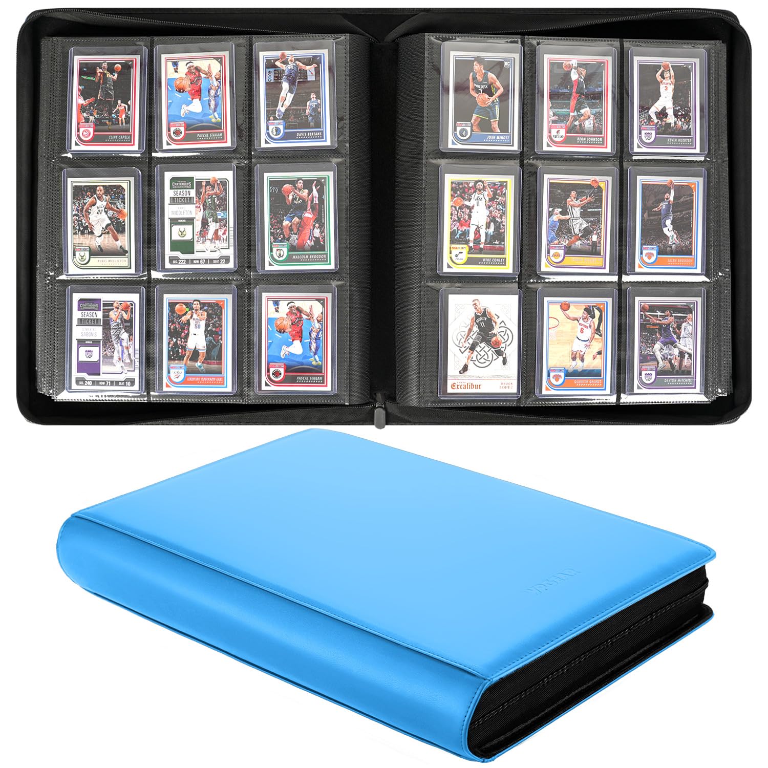 WPGEAR 9-Pocket Toploader Binder, Holds 360 3"x 4" 35PT Rigid Card Holders, Protective and Display Zippered Album with 20 Double Sided Pages for