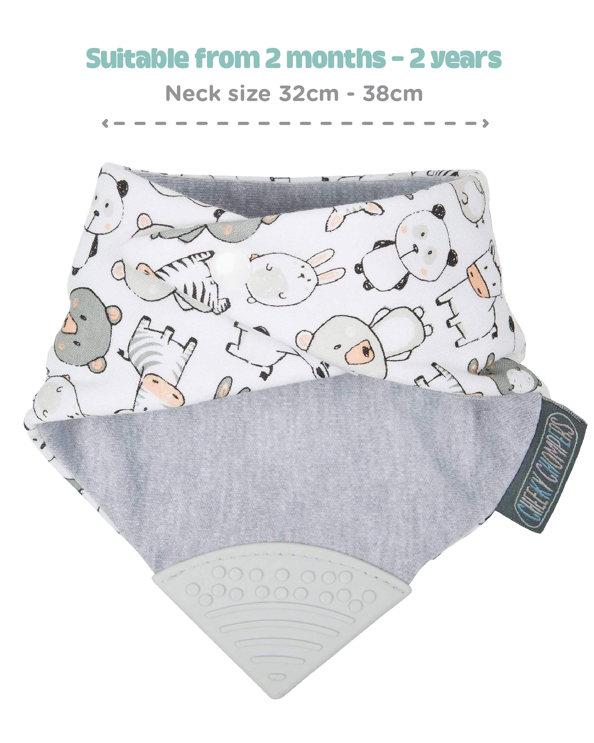 Cheeky Chompers Bavoir bandana bébés tout-petits anneau dentition silicone design primé hygiénique absorbant sans BPA Panda Pals