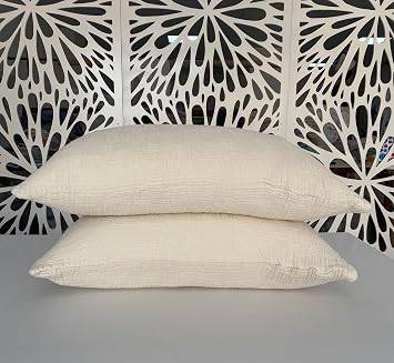 100% Muslin Cotton Pillow Shams, 4 Layers Soft Turkish Cotton Pillowcases, Pillowcase ONLY No Blanket or Bedspread Included, Ivory Two King Pillowcases 20x35