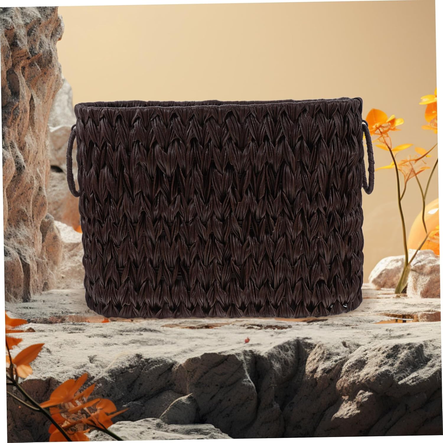 Decorative Woven Basket for Organizing Magazines and Sundries Spacious Storage for Home Office Use Elegant Weaving Design for Stylish Desktop Organization