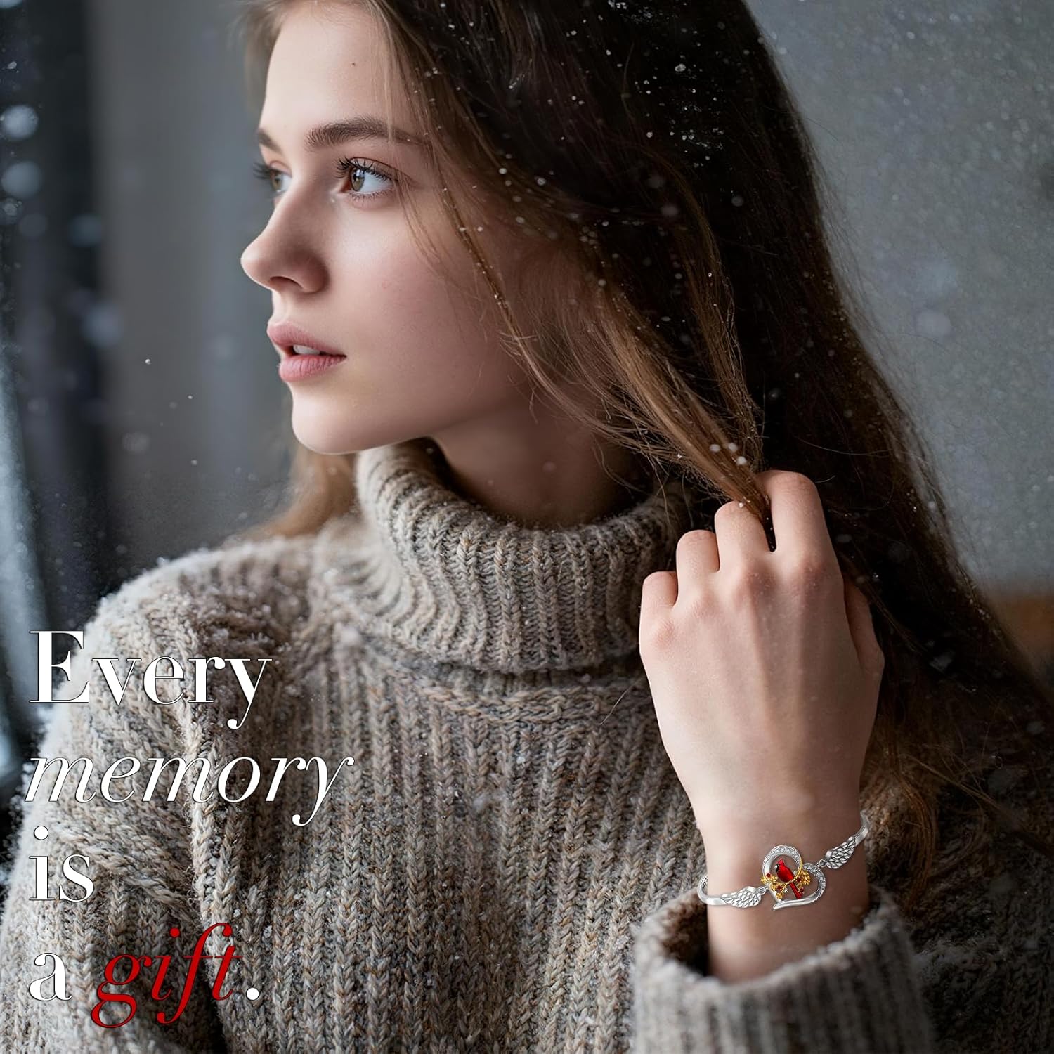 Fenthring Red Cardinal Gifts for Women Cardinal Bracelet Sterling Silver Heart Angel Wing Bracelets Memorial Sympathy Charms Christmas Bird Jewelry - Image 6