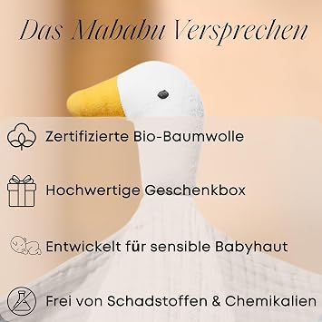Baby Muslin Comforter - Organic Cotton & Oeko-Tex - Cuddly Toy Duck - Gift for Birth 4-Ply Extra Soft for Newborns Boys & Girls Washable as a Cuddle Blanket