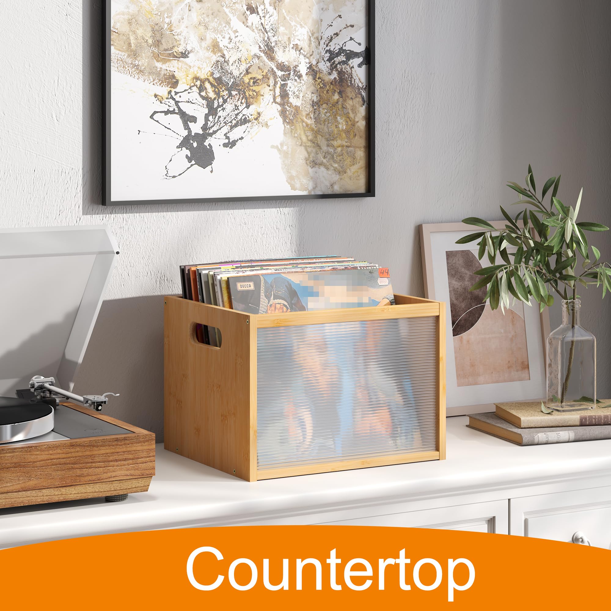 GHWIE Soporte de almacenamiento de discos LP, caja de almacenamiento de discos visible con asa, ideal para almacenar discos de vinilo/álbumes, carpetas, libros, juguetes y ropa