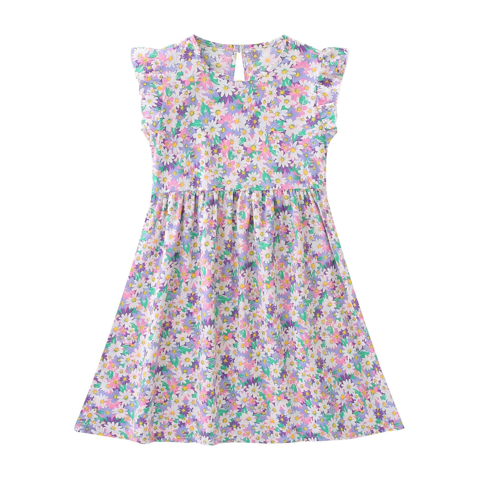Generic Vestido de verano para niña, vestido casual para niños, línea A, vestido de patinadora Siwng, cuello redondo, vestido informal, vestido de princesa, ropa para niños y adolescentes