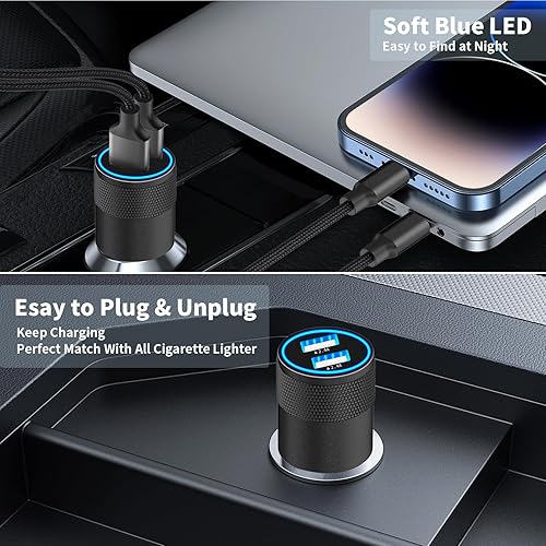 Miniatura 9 de MFi CertifiediPhone Car Charger Fast Charging, Rombica 4.8A Dual USB Smart Power Cigarette Lighter USB Car Charger with 2Pack Lightning Braided