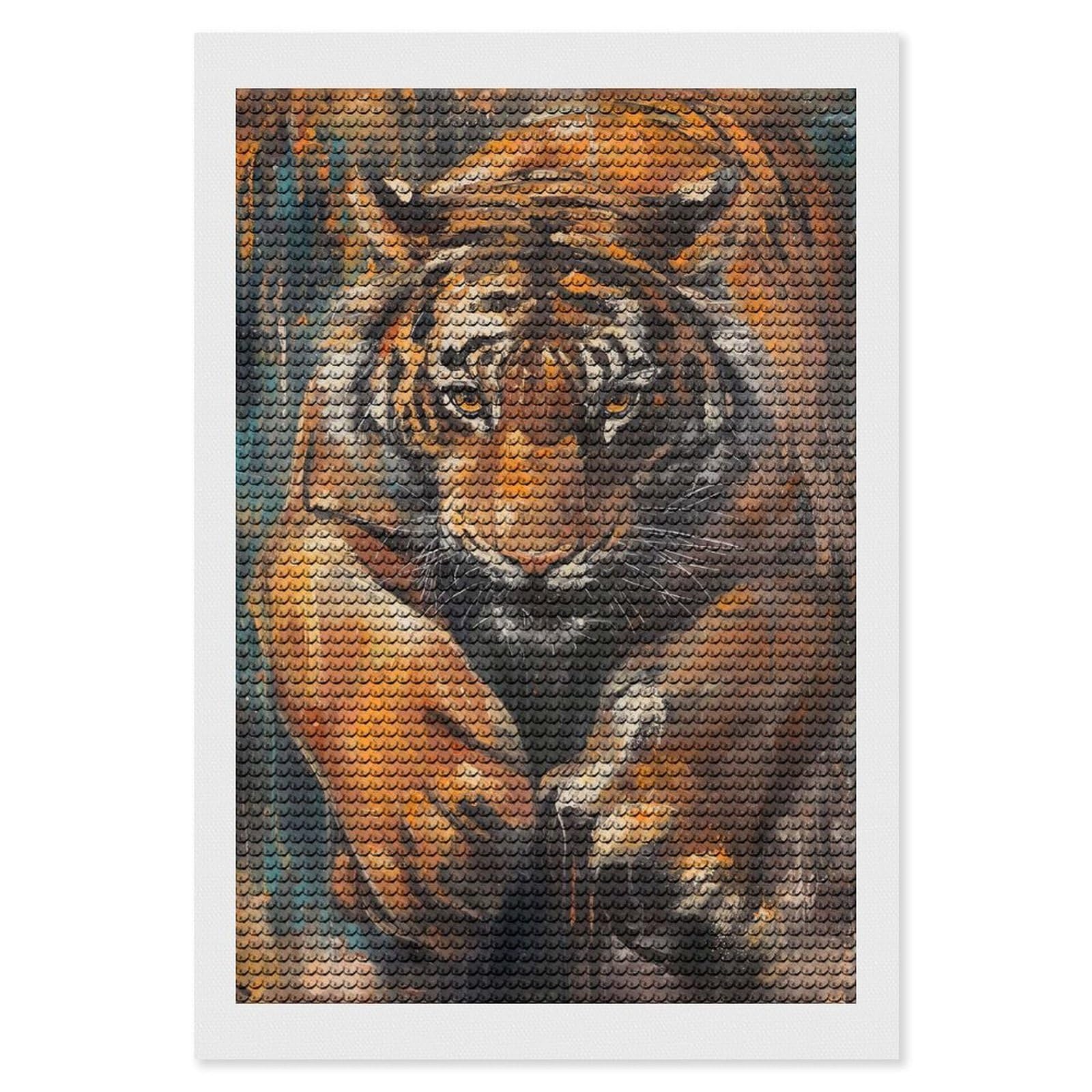 Junmoney Bengal Tiger Mysterious DIY Diamond Art Canvas Kit 8"x12", Farmhouse Decor, Vintage Style Decor, Handmade Wall Decor, Canvas Picture