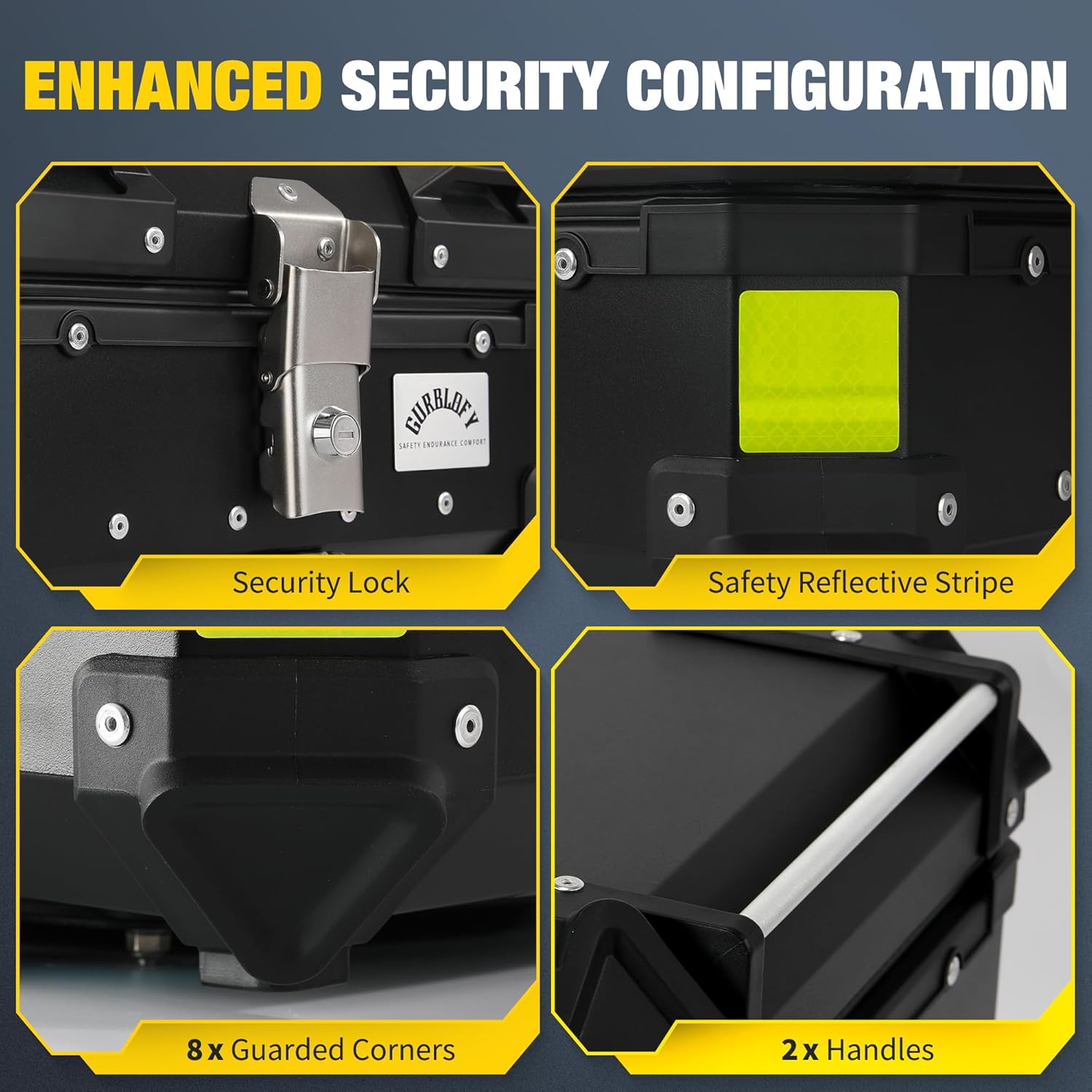 Motorcycle Top Case, 25L Aluminum Compact Motorcycle Top Box with Anti-Theft Lock System, Waterproof, Easy Installation with Universal Bracket, Back Cushion Included, Black, GBTC-25BL