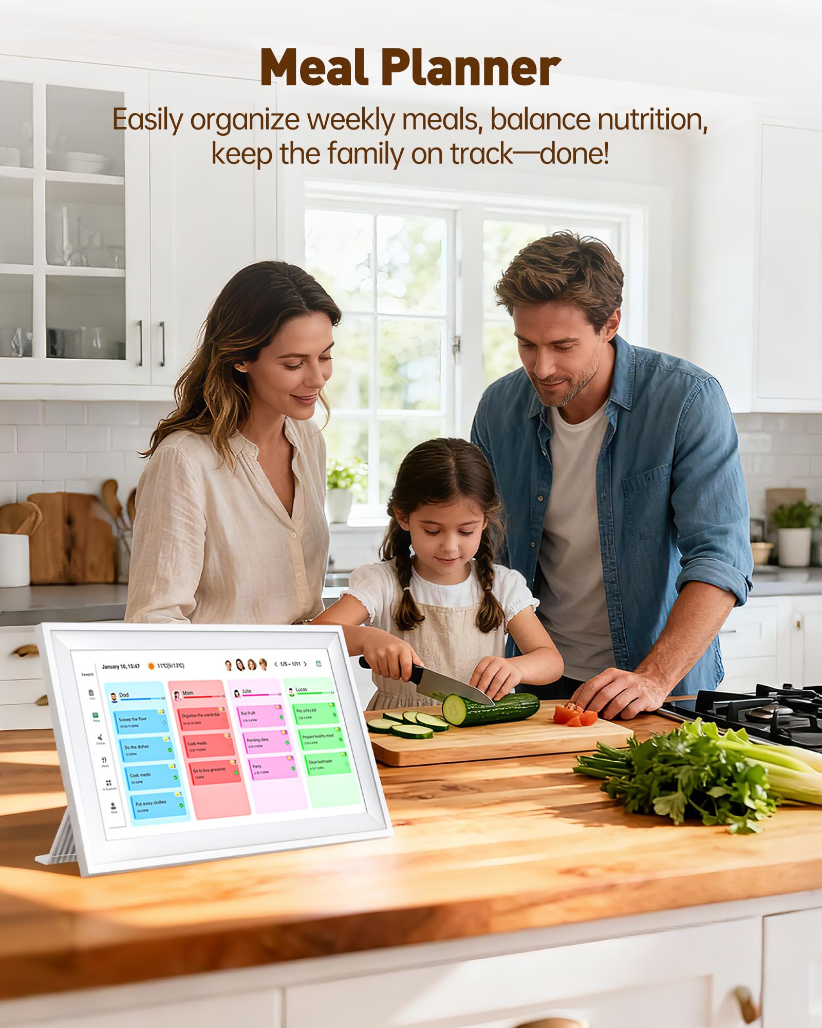 15,6 Zoll Smart Digital Kalender, Elektronischer Sternenlicht-Kalender Wand-Touchscreen, Wand/Schreibtisch montierbar, Zwei-Wege-Synchronisation mit Online-Kalendern, Familienplaner, Hausarbeit