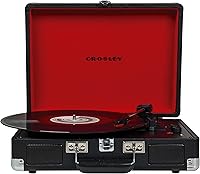 Crosley Cruiser Plus CR8005F-BK 3-Speed Bluetooth Suitcase Turntable - Isolated Speakers, Vintage Black/Red Vinyl Player