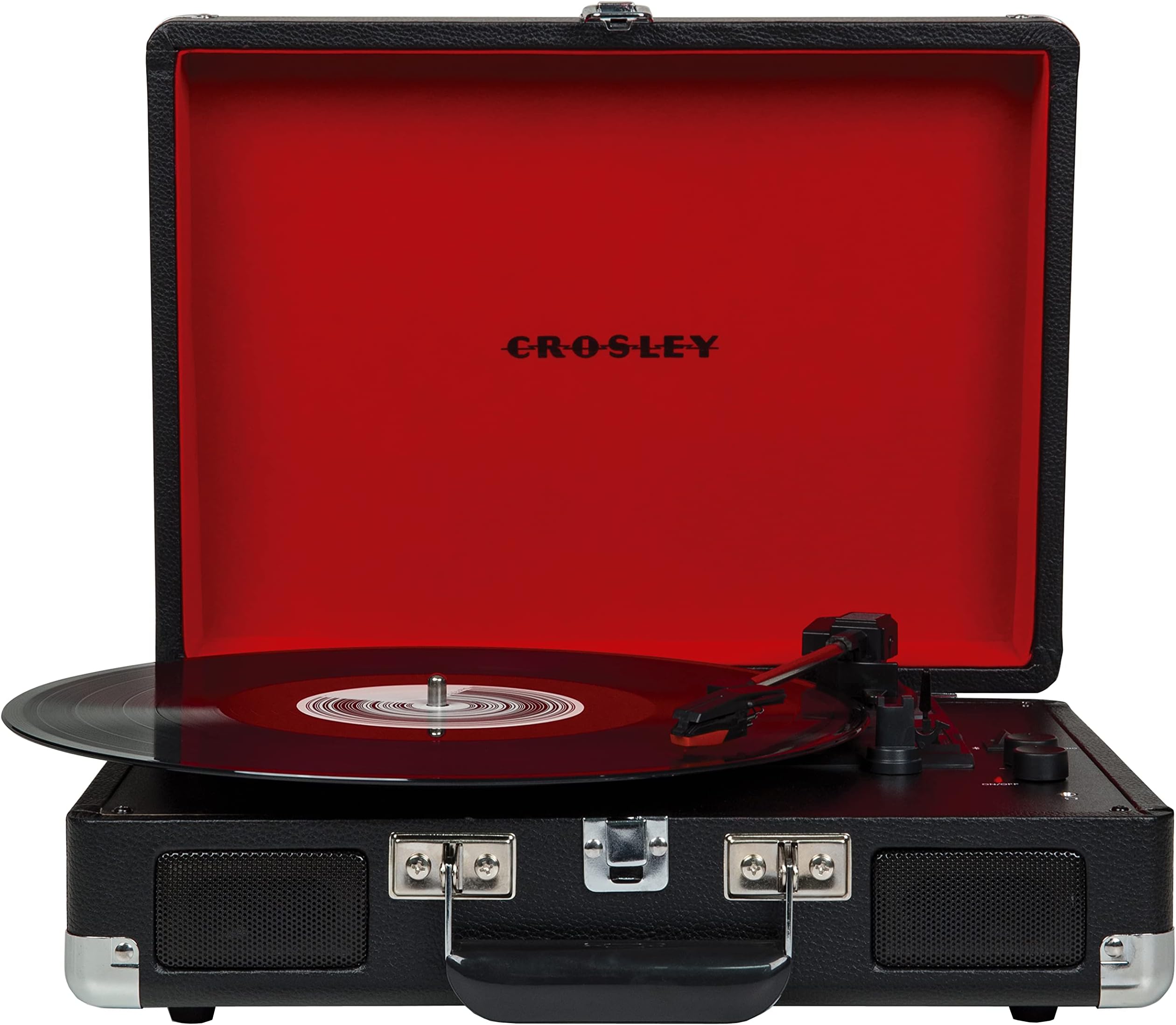 CR8005F-BK Cruiser Plus Vintage 3-Speed Bluetooth in/Out Suitcase Vinyl Record Player Turntable, Black/Red