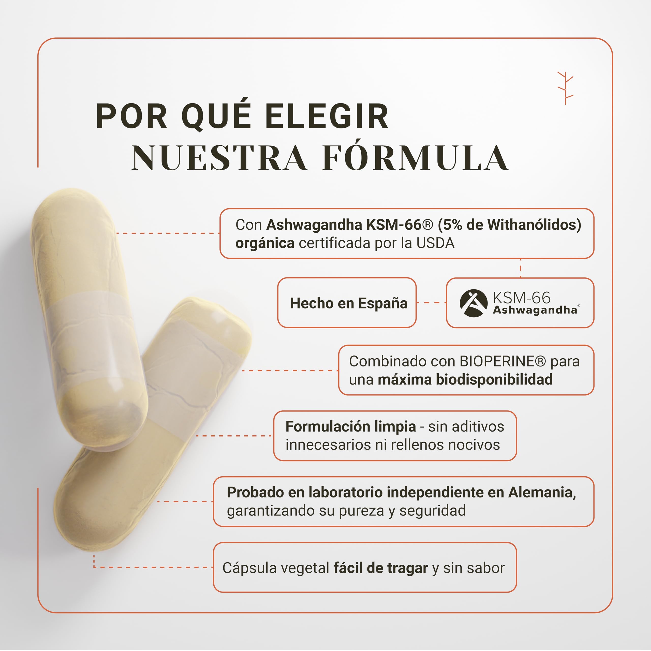Nullure Ashwagandha KSM-66 Orgánica + Bioperine | Vegana | 600mg | Antiestrés (Cortisol) · Equilibrio Emocional · Resistencia | Ashwagandha Ecológica | 5% Withanolides | 120 caps. (2 meses)