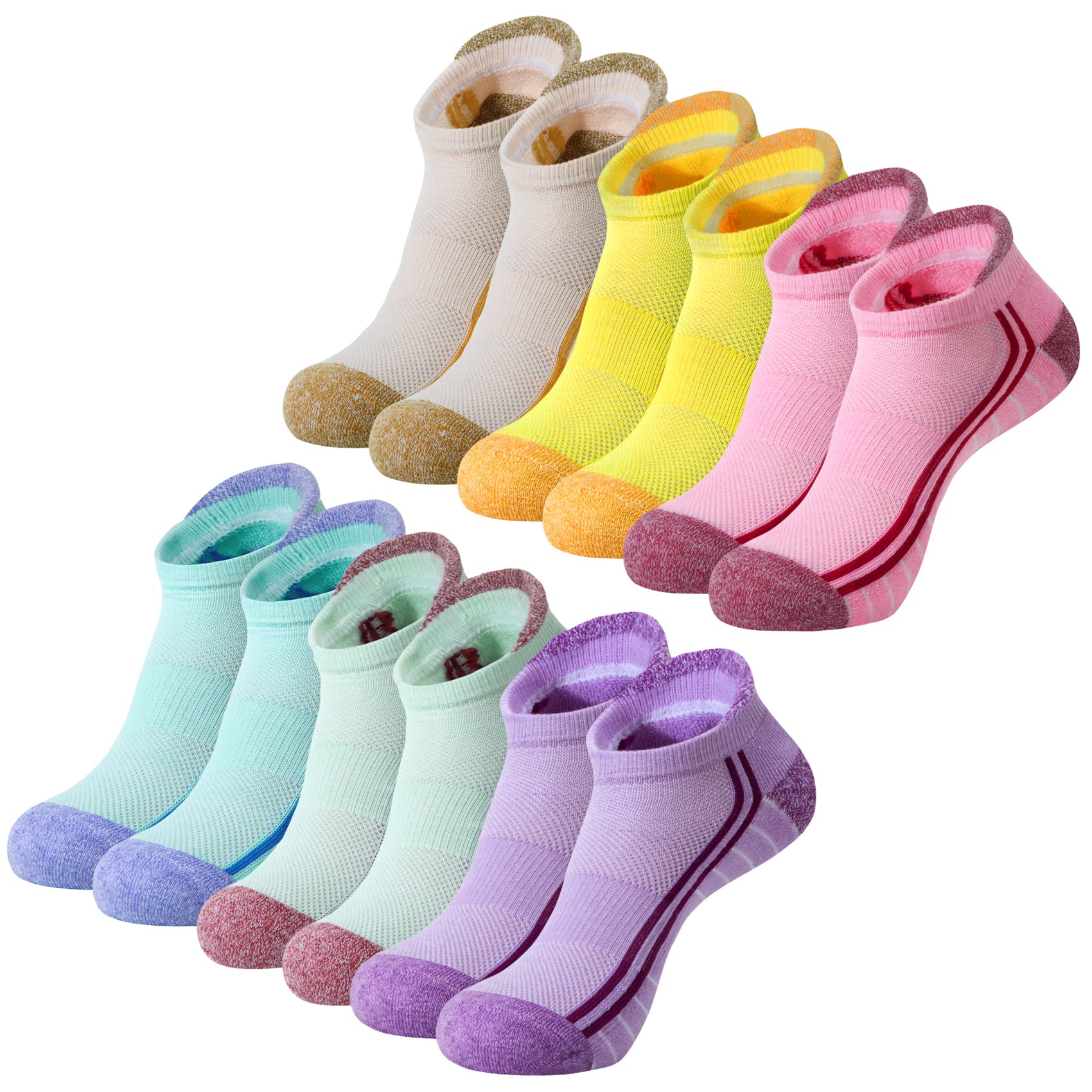 6 Pairs Sports Socks Womens Ladies Running Walking Mesh Trainer Ankle Socks, Breathable Moisture Wicking, Size 4-7.5