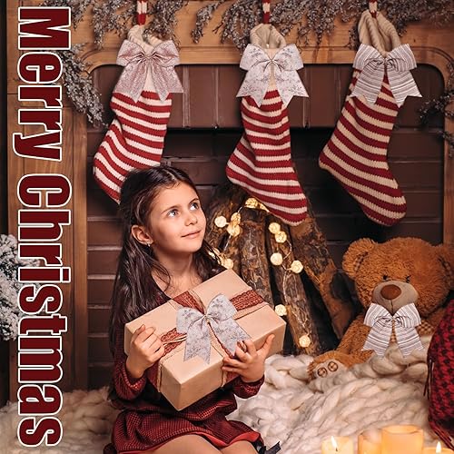 Miniatura 5 de 20 lazos de Navidad decorativos de 6 pulgadas, coronas de lazo de Navidad, lazos de Navidad, guirnalda, cinta, manualidades para árbol de Navidad,