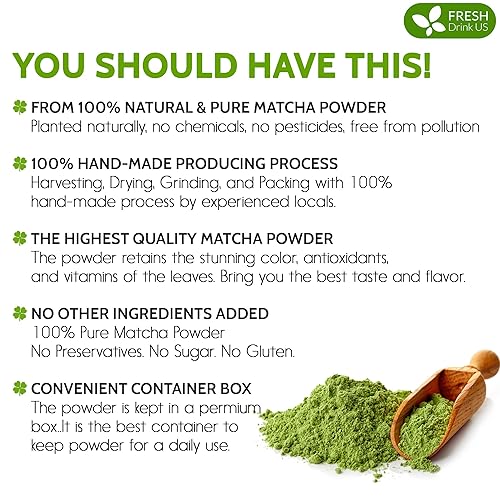 Miniatura 3 de FreshDrinkUS, Matcha de lujo de grado ceremonial de 1.5 onzas  Polvo de té verde japonés premium  Hojas cultivadas en sombra molidas en piedra  rico