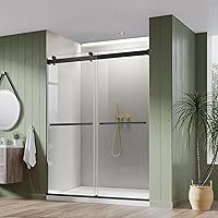 Vista 12 de Puerta corrediza de vidrio con bypass para ducha de bañera, 56"-60" de ancho x 58" de alto, puerta de vidrio sin marco para ducha de bañera
