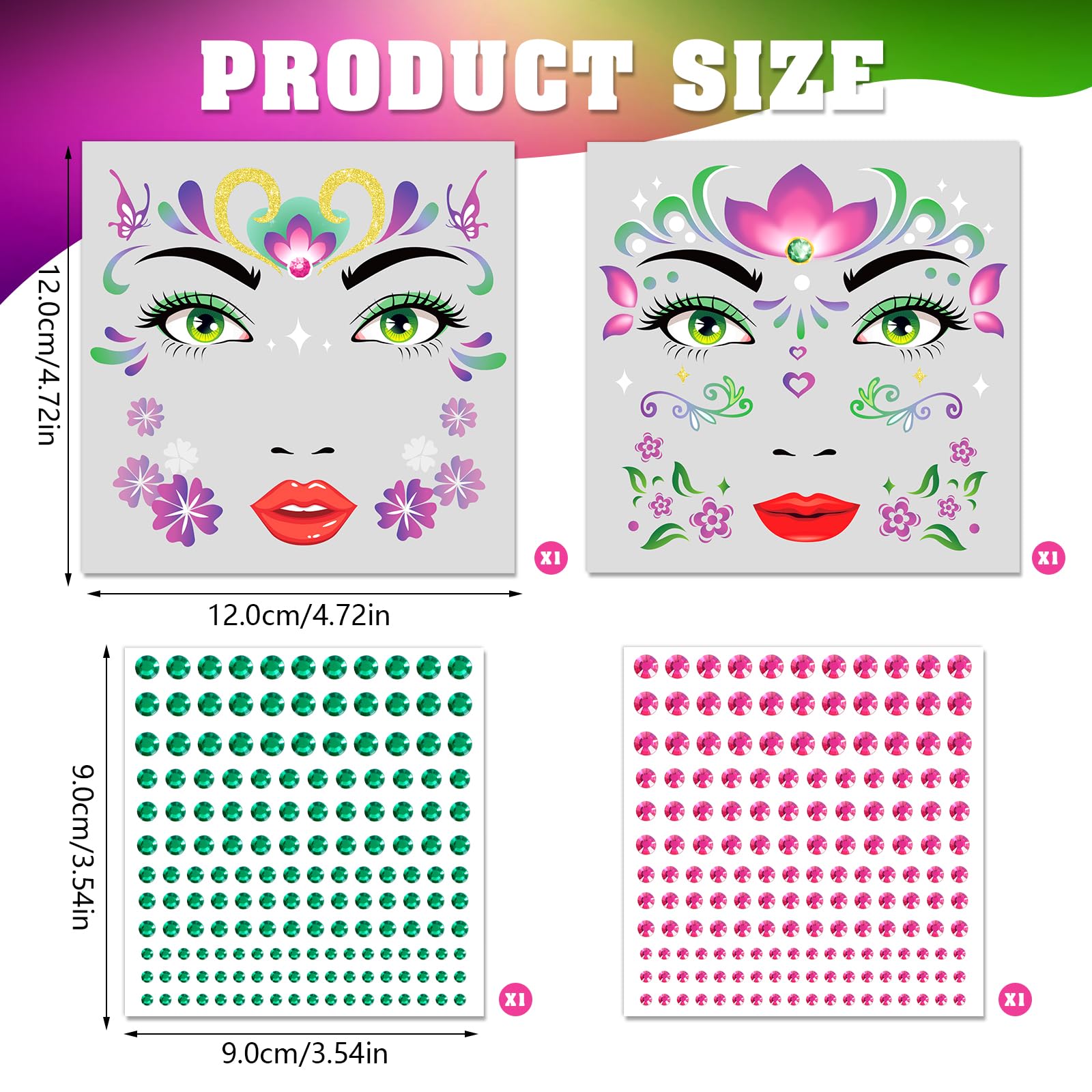 DPKOW Frozen Face Tattoos Princess Anna Dress Up Accessories Frozen Temporary Tattoos Anna Face Stickers Face Gems for Women Girls Frozen Make-up Accessories Princess Anna Costume Halloween Cosplay - Image 2