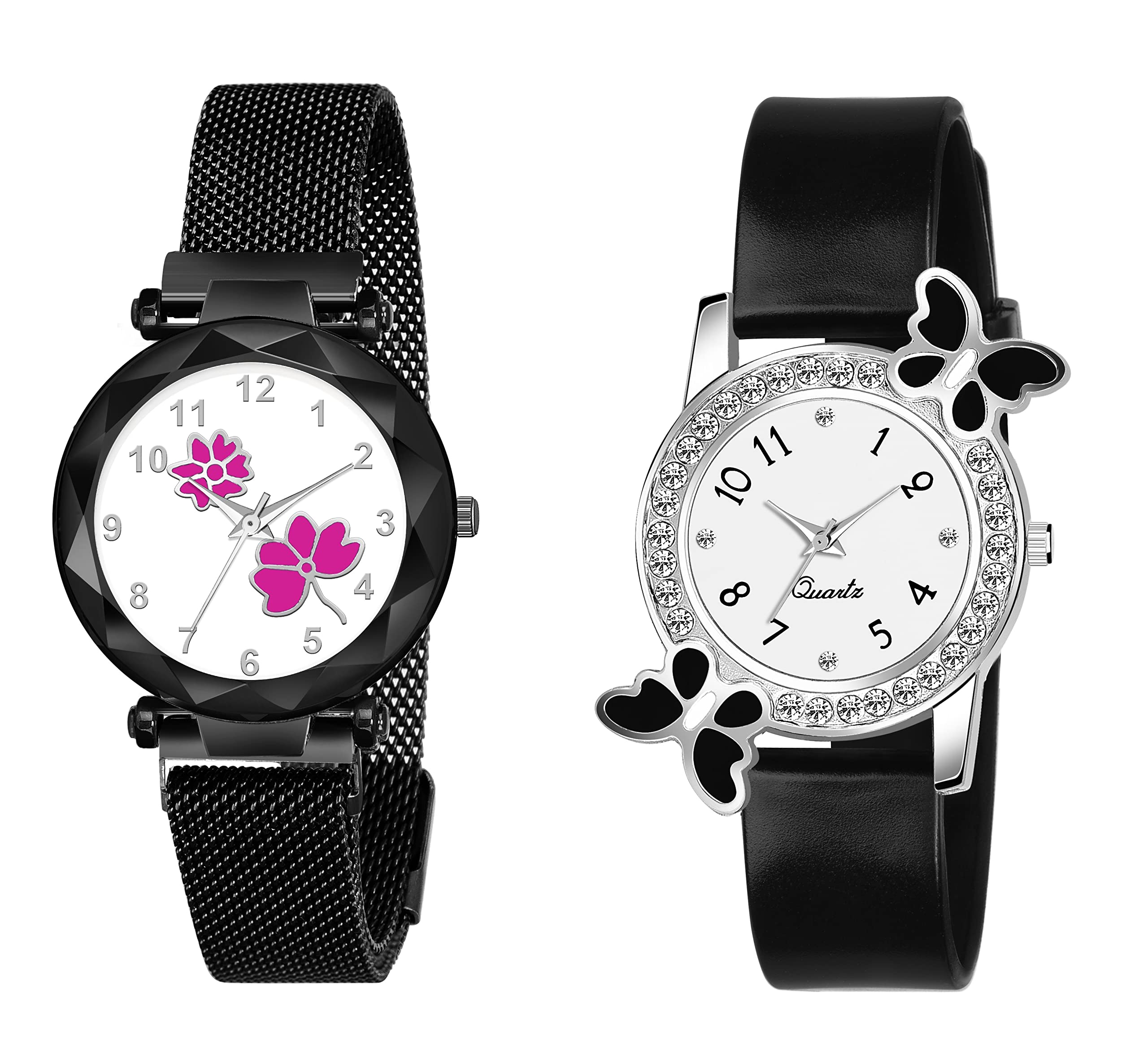 KIARVI GALLERY Analogue Flower Dial Magnetic and White Dial Butterfly Pu Strap Combo Girls and Womens Watch (Black-Pink-Black) (B0B42RYHXL) Amazon Price History, Amazon Price Tracker
