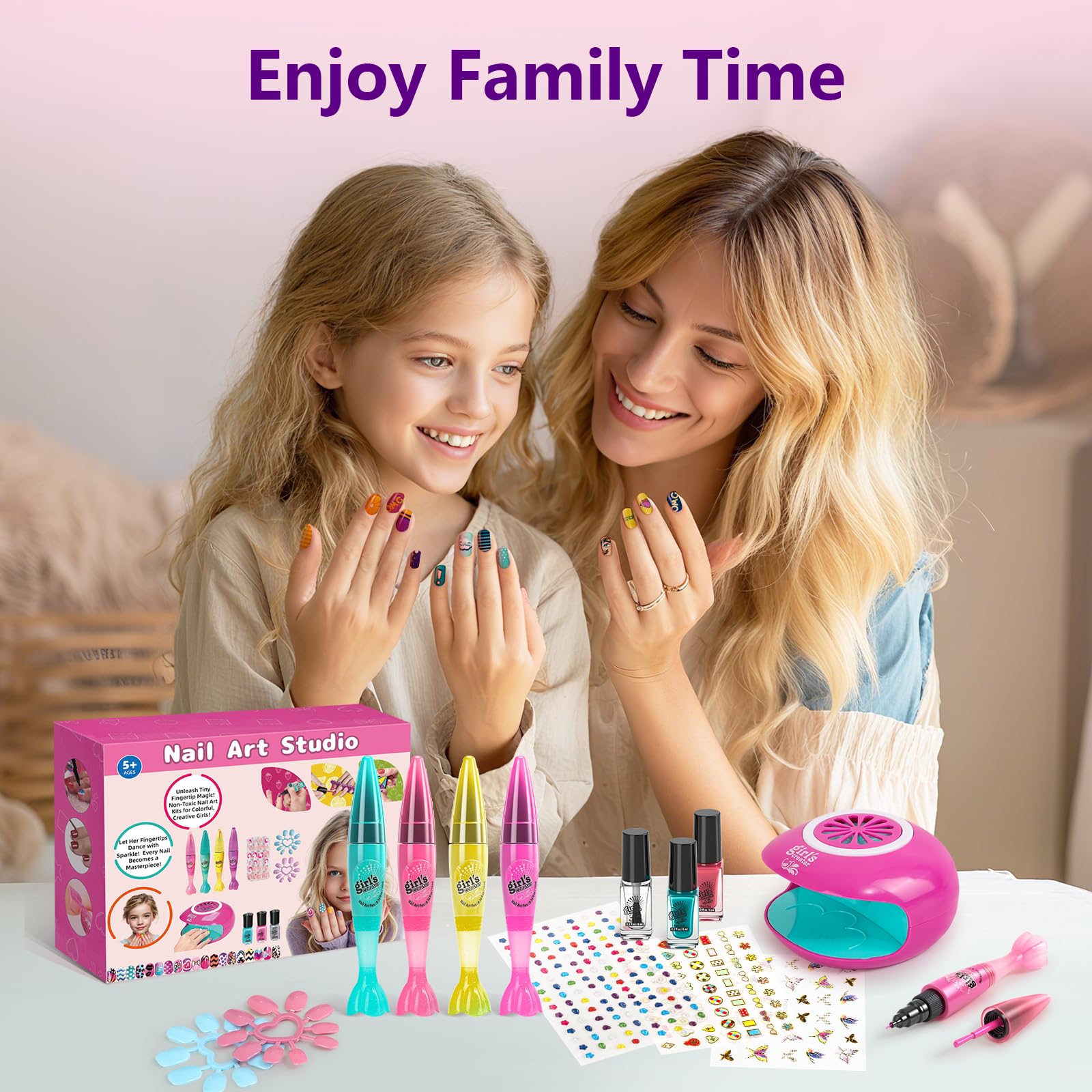 Kids 8-Count Nail Art Pen and Nail Polish Set with Stickers & Gems