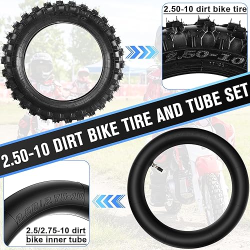 Miniatura 5 de Juego de neumáticos todoterreno y tubo interior de 2.5-10 pulgadas, neumático de motocross de 2.50-10 con llanta de 10 pulgadas y tubo interior de