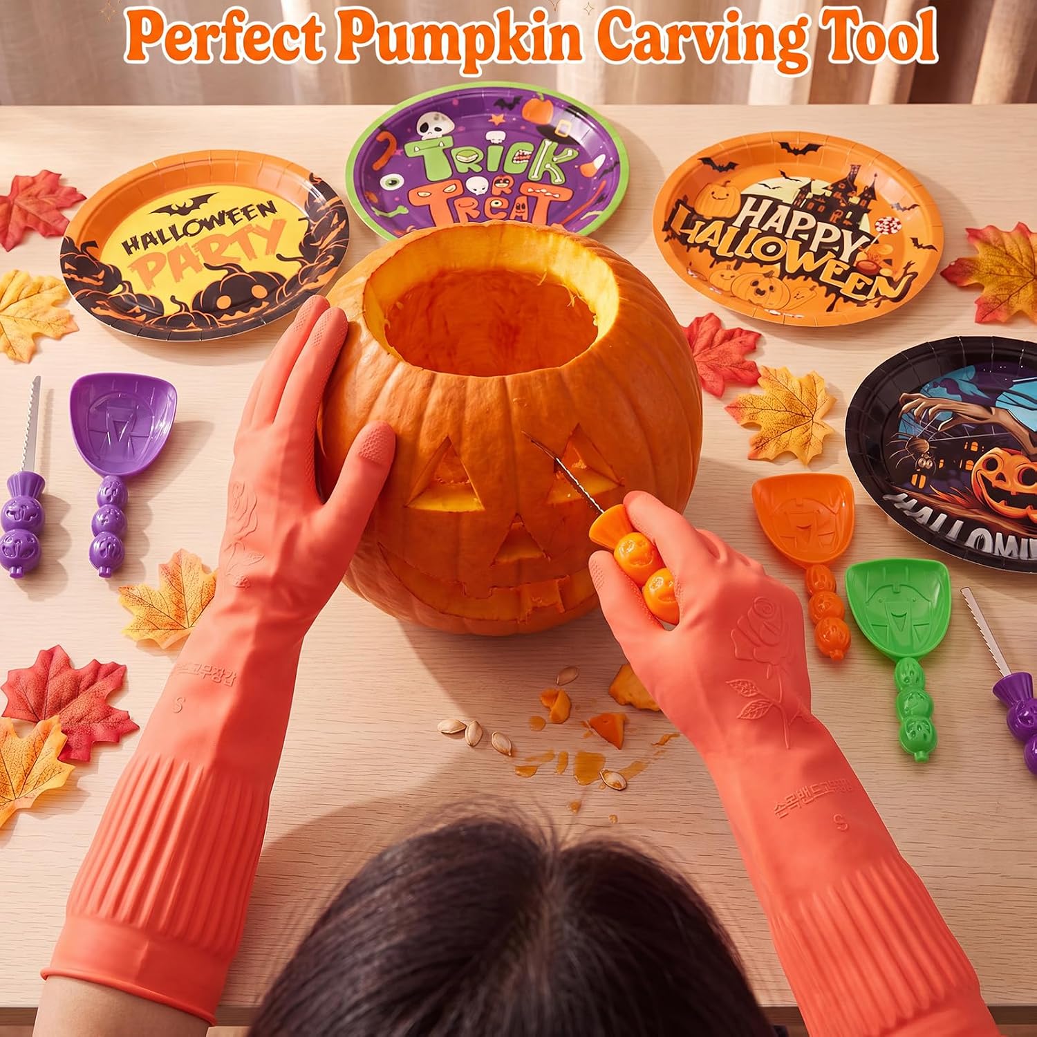 31 Pcs Halloween Pumpkin Carving Kit, Orange, Purple, Green