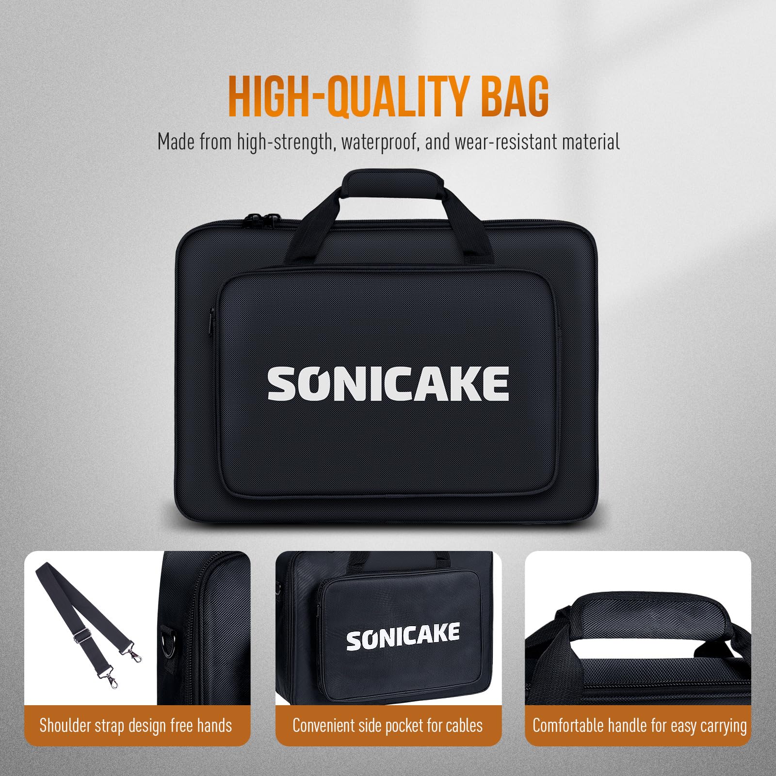 SONICAKE Pedaliera Mini per Chitarra in Alluminio Pedalboard per Effetti per Chitarra 38 x 29 x 6.5 cm con Borsa, Nastro Pedaliere e Fascette Nero QPB-21