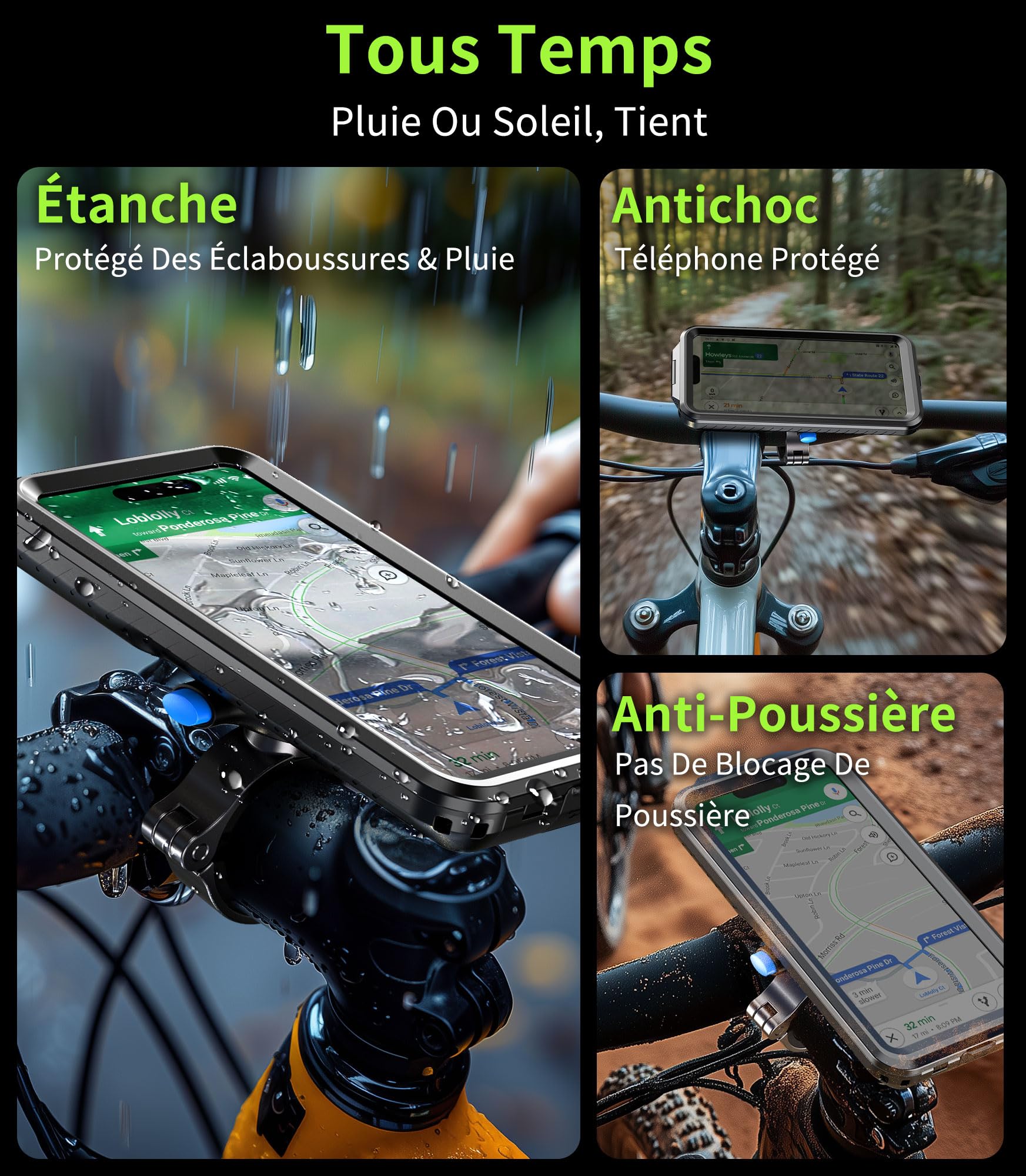 Cozycase 1 Sec. 1 Clic Antivol Etanche Support Telephone Velo Moto, Petit | Metal Porte Velo Coque Waterproof Pour iPhone 17 16 15 14 13 12 Mini Pro 16e 17e Samsung Galaxy S26 S25 S24 S23 S22 S21 Plus