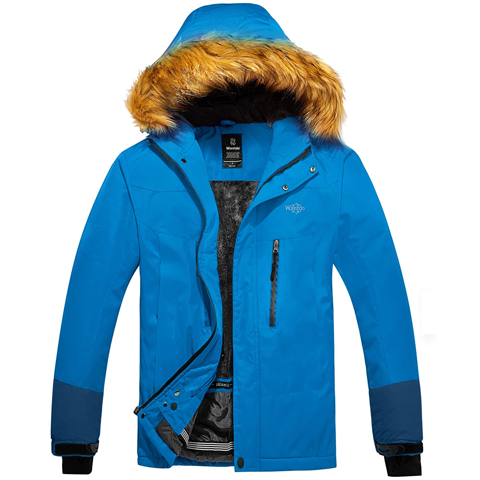 Men's Mountain Ski Jacket Hooded Windproof Warm Coat Winter Outdoor Snowboarding Jackets Fleece Lining Windbreaker Jacket