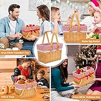 Vista 6 de Cesta de pícnic con astillas de madera, cesta tejida natural hecha a mano con asas plegables dobles, cestas de almacenamiento y regalo, cesta