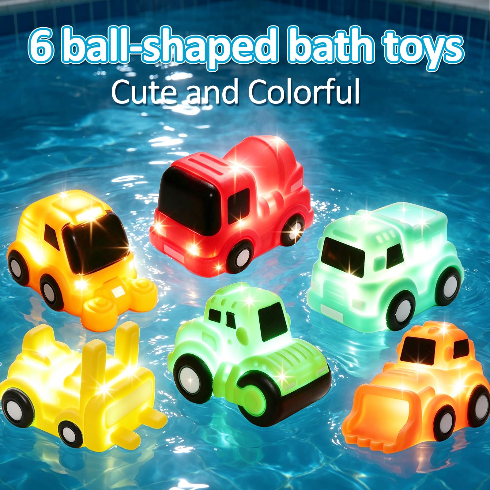 6 giocattoli da bagno luminosi | Set di giocattoli galleggianti a LED per vasca da bagno, giocattolo sensoriale, giocattolo da bagno luminoso
