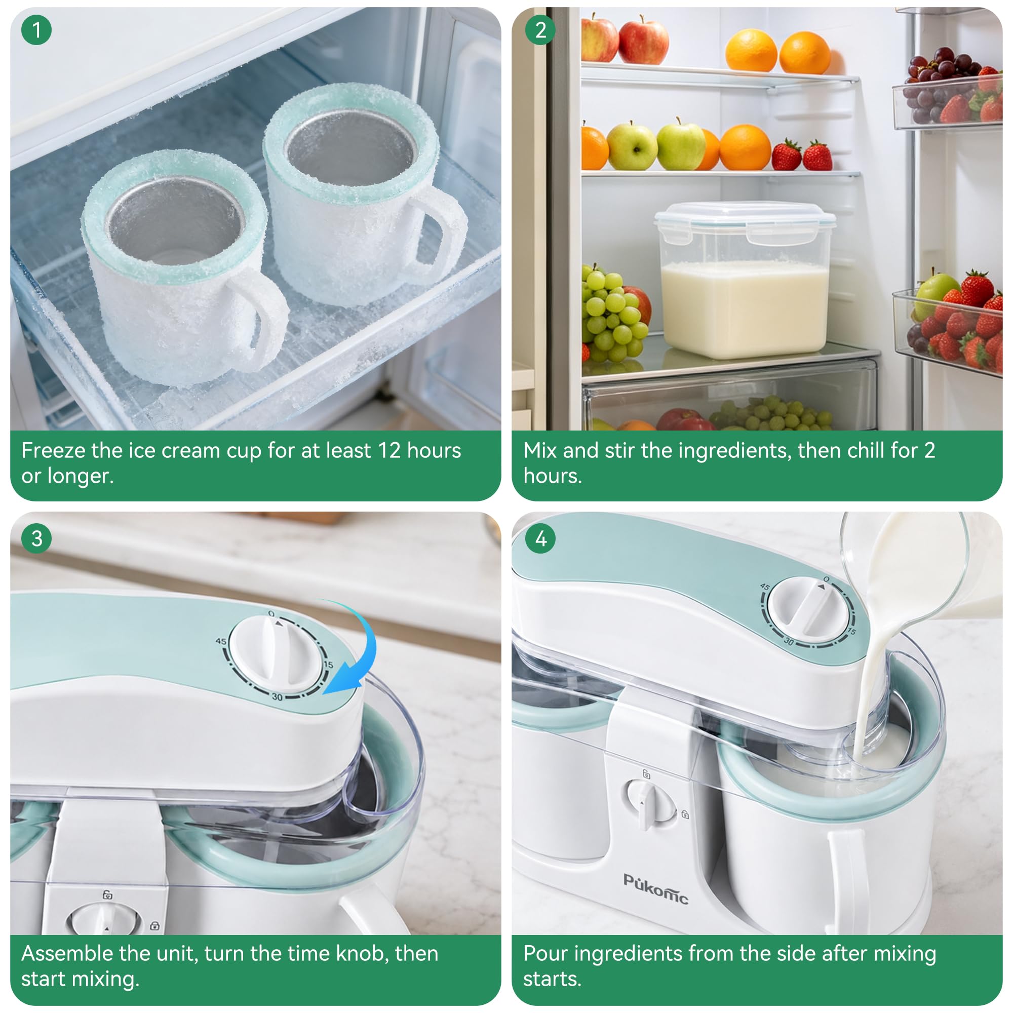 Pukomc Home Swirl Eismaschine mit 2 Eisbechern, 0,9 l
