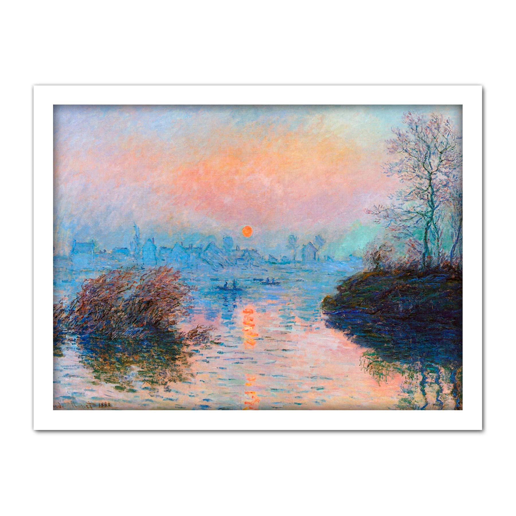 Wee Blue Coo Monet Sunset Seine Lavacourt Winter Artwork Framed Wall Art Print 18X24 Inch