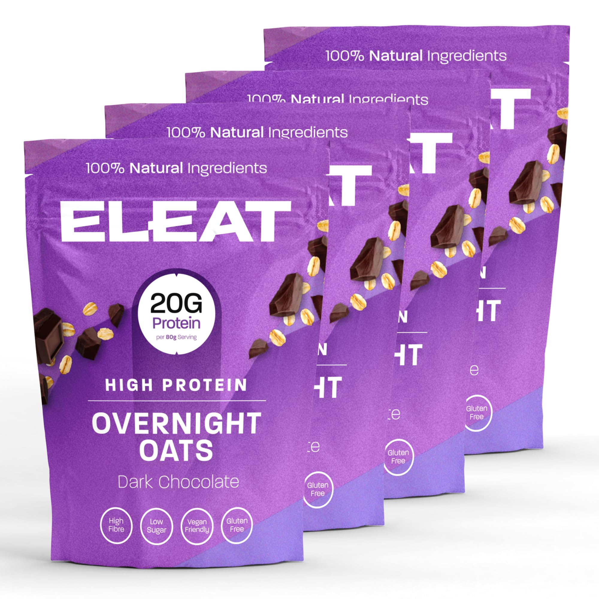 ELEAT | High-Protein Healthy Overnight Oats Breakfast | Dark Chocolate | Gluten-Free & Vegan-Friendly | High-Fibre Low-Sugar Porridge | 4 x 400g