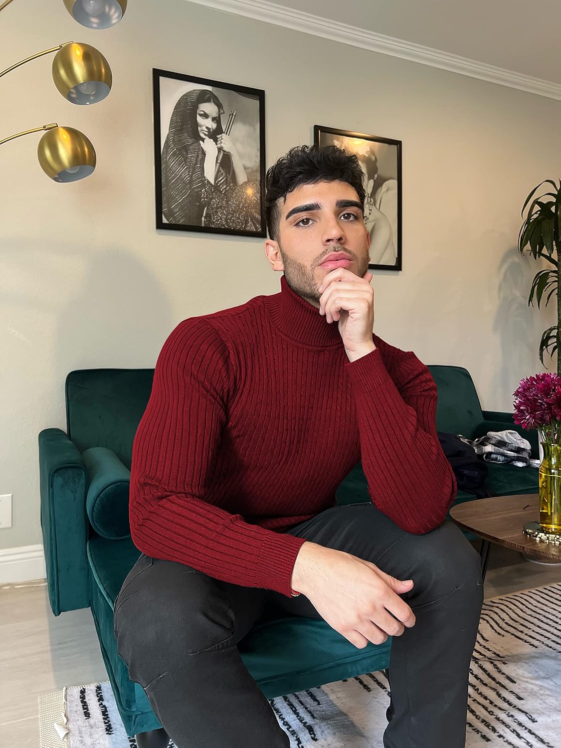 COOFANDY Men's Slim Fit Turtleneck Sweater Casual Twist Patterned Pullover Knitted Sweaters - Image 2