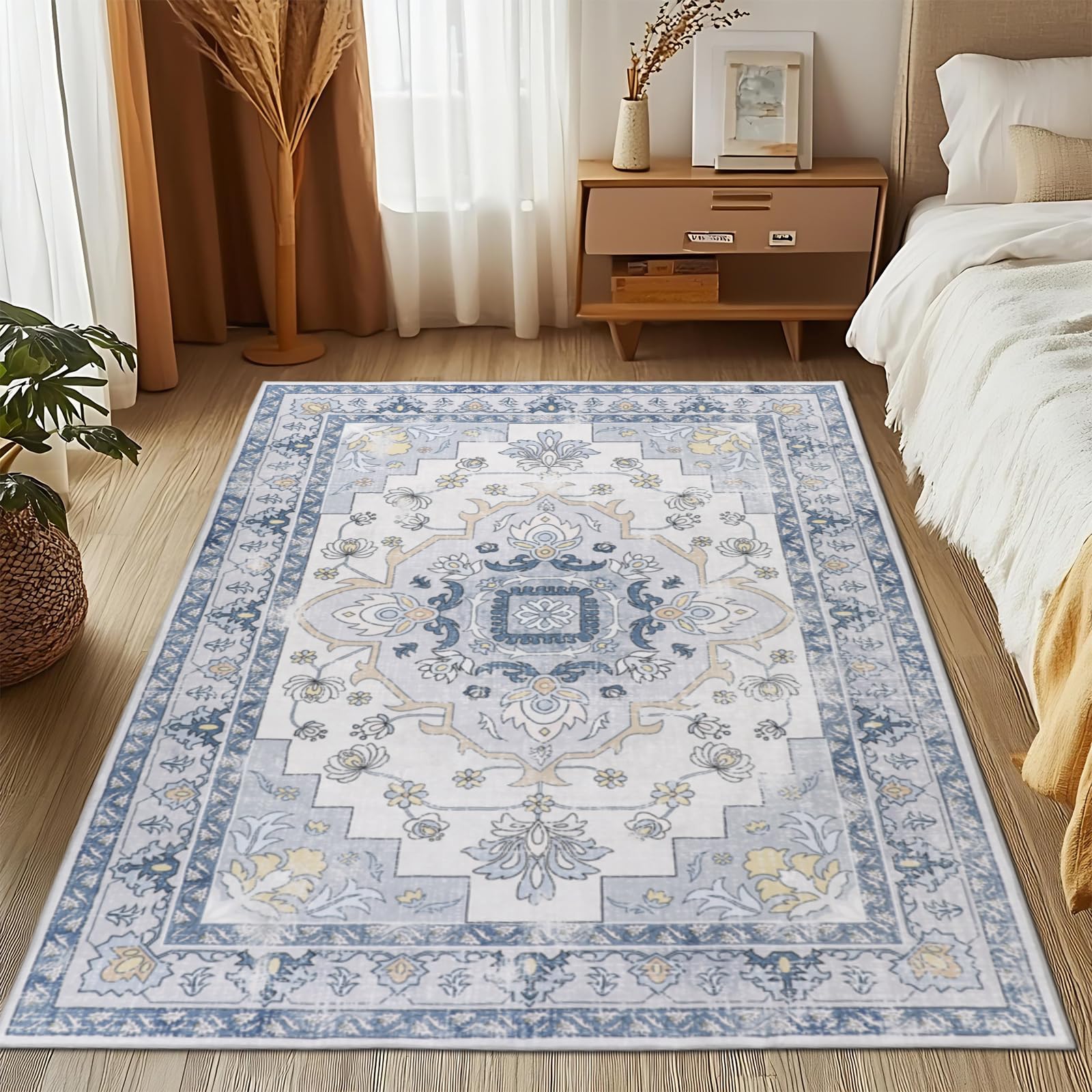 MOSISO 121x182 cm Area Rug for Living Room Washable Non Slip Vintage National Area Rug, Low Pile Carpet