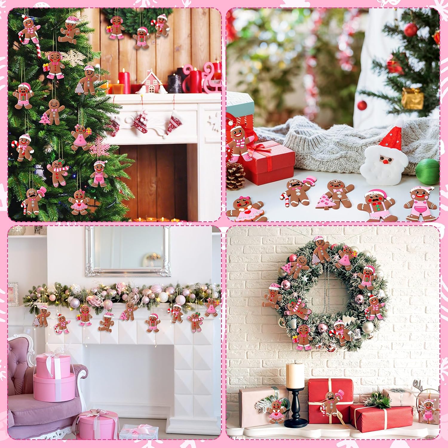 36 Pcs Gingerbread Christmas Ornaments PVC Pastel Pink Gingerbread Man Ornaments Candy Cane Tree Decorations Cute Xmas Hanging Cutout Christmas Decorations for Tree Home Indoor Party (Girly) - Image 5
