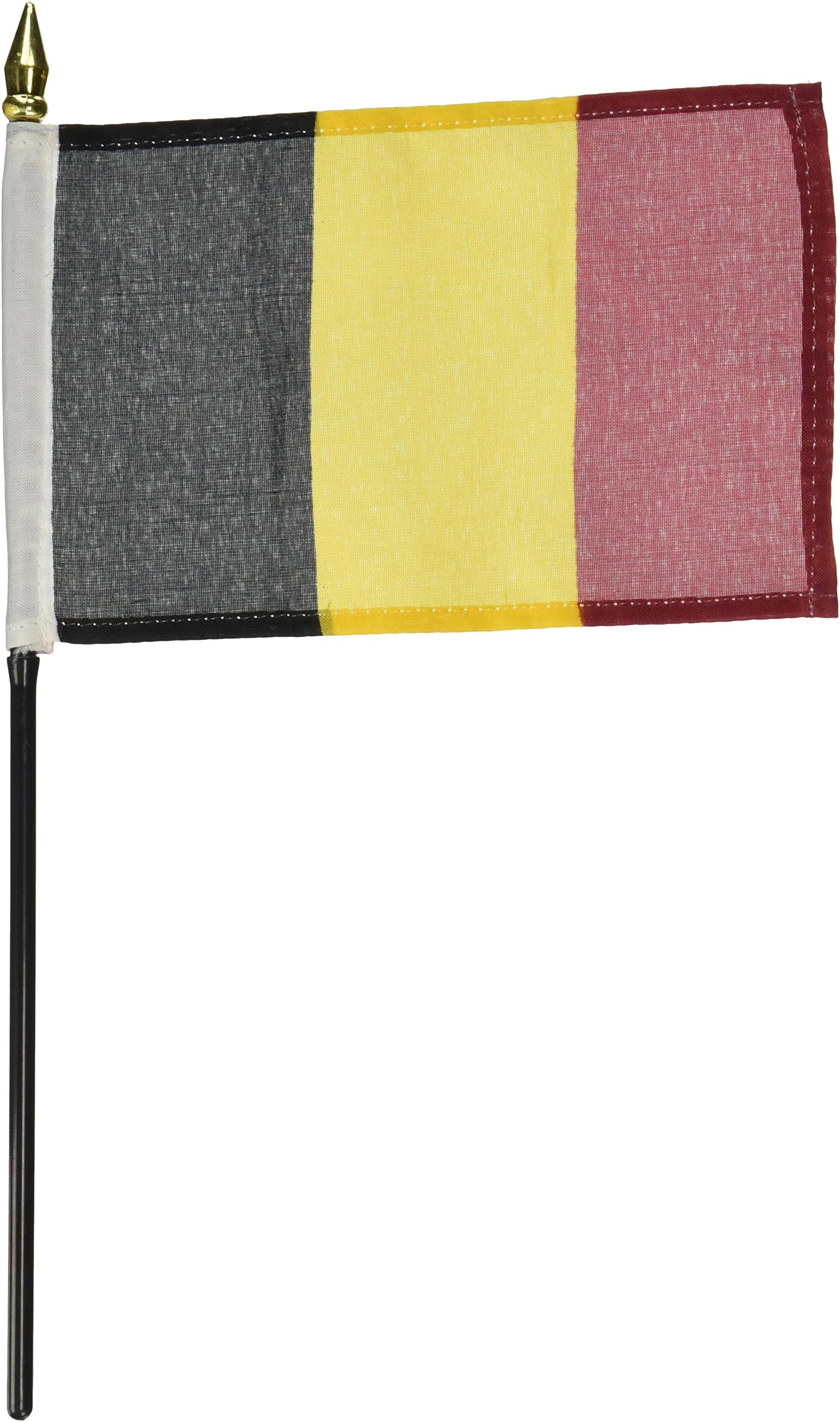 Belgium Small 4 X 6 Inch Mini Country Stick Flag Banner with 10 Inch Plastic Pole .. Polyester ... New