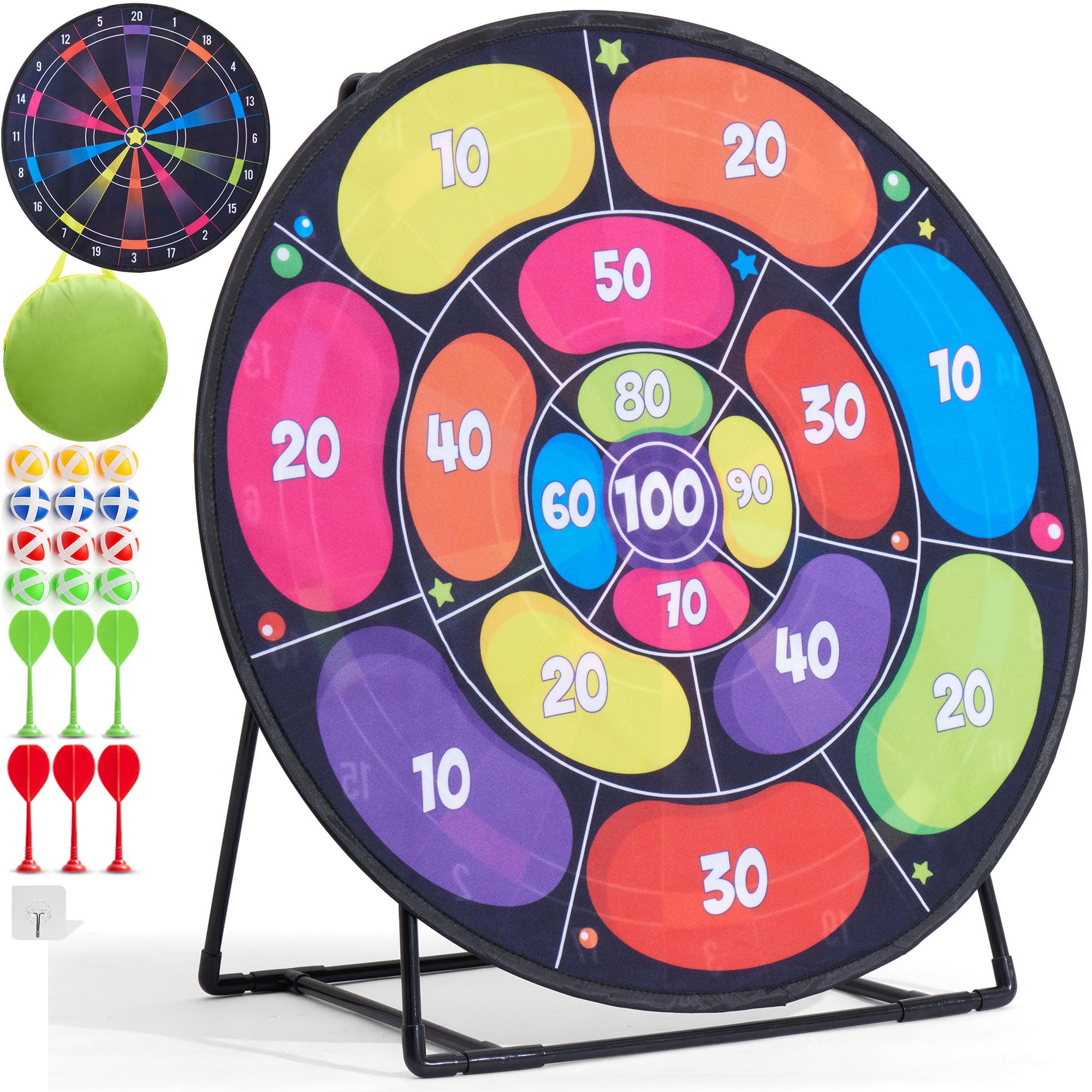 Cheerful Children Toys Jumbo Kids Dart Board XL or XXL, Dart Board Set for Kids, Reversible Design, Sturdy Stand