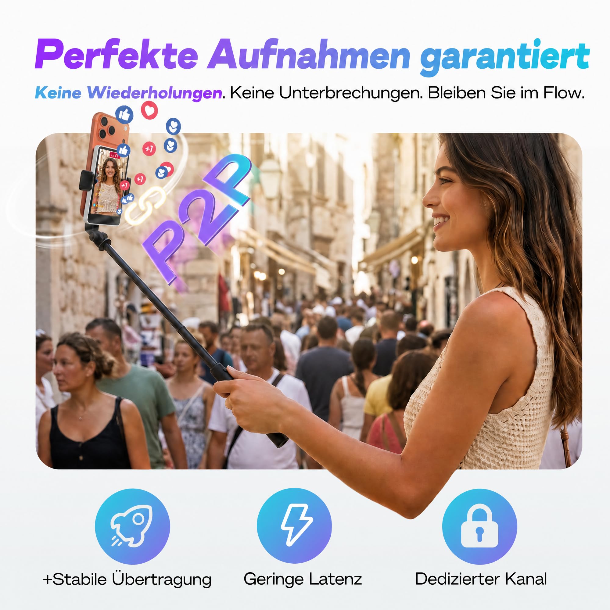 SYNCO XView Handy Selfie Monitor für iPhone 17, 3,97" Magnetischer Smartphone Vlog Bildschirm für Android Rückkamera Kabellos 50M, mit Lautsprecher für TikTok YouTube Livestream (Weiß)