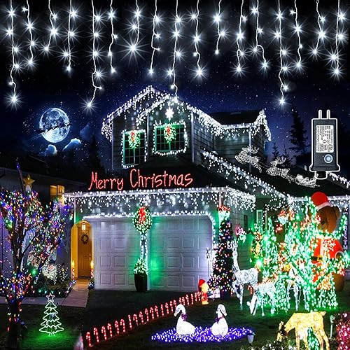 Luces LED de Navidad 1216 de 99 pies para exteriores, 8 modos de luces de carámbano con 228 gotas, luces de cortina de hadas impermeables con