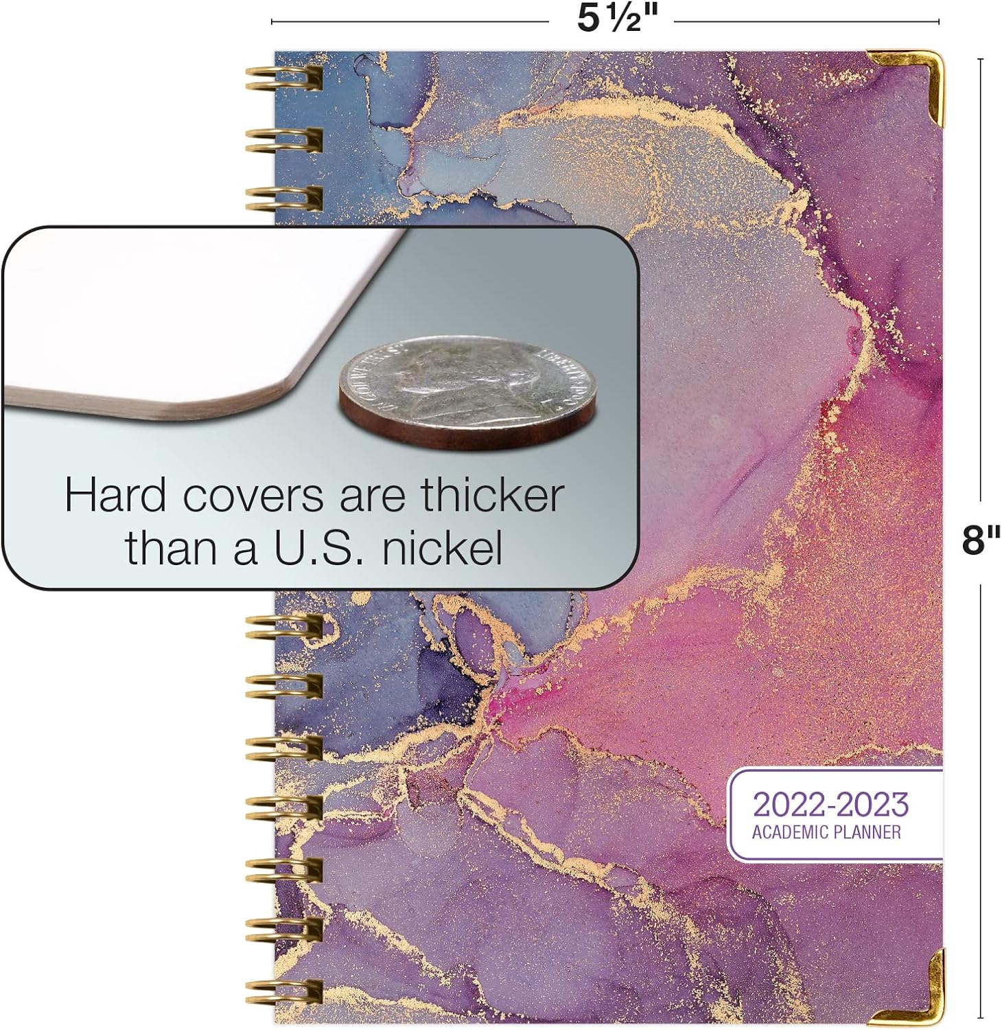 HARDCOVER Academic Year 2022-2023 Planner: (June 2022 Through July 2023) 5.5"x8" Daily Weekly Monthly Planner Yearly Agenda. Bookmark, Pocket Folder and Sticky Note Set (Pink Purple Marble) : Office Products