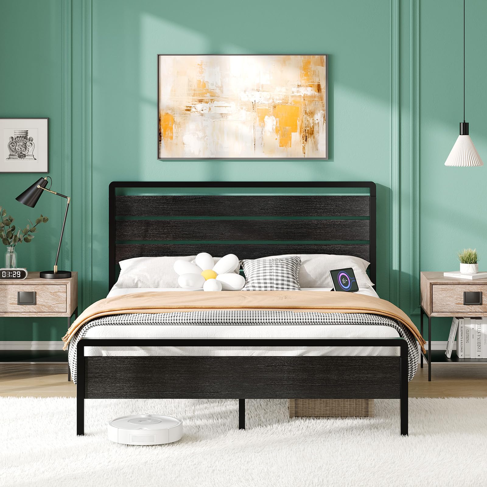 Image of the VINGLI Queen Platform Bed Frame showing 12-inch under-bed storage space.