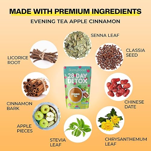Miniatura 4 de Skinny Boost Evening Detox Tea-Manzana Canela-14 bolsas de té en total, apoya la desintoxicación y la limpieza, reduce la hinchazón, 100% natural,