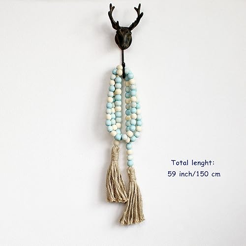 Miniatura 6 de CVHOMEDECO. Guirnalda de cuentas de madera con borlas de madera rústica para decoración de festivales en el hogar, mezcla envejecida