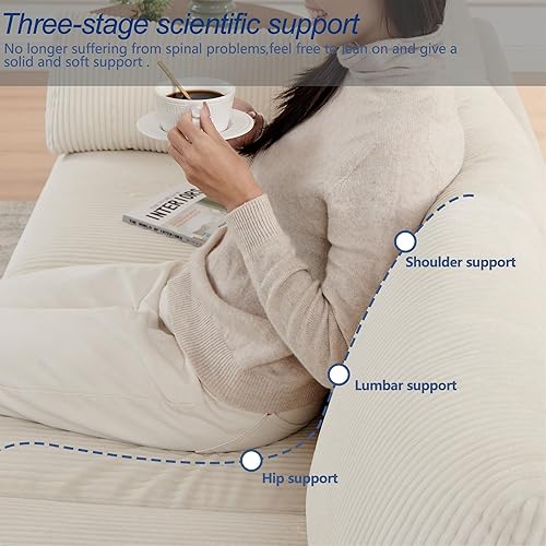 Miniatura 7 de Juego de sofá para sala de estar, juego de sofá de pana de 3 plazas y silla individual, sofás para apartamentos y espacios pequeños (beige, juego de